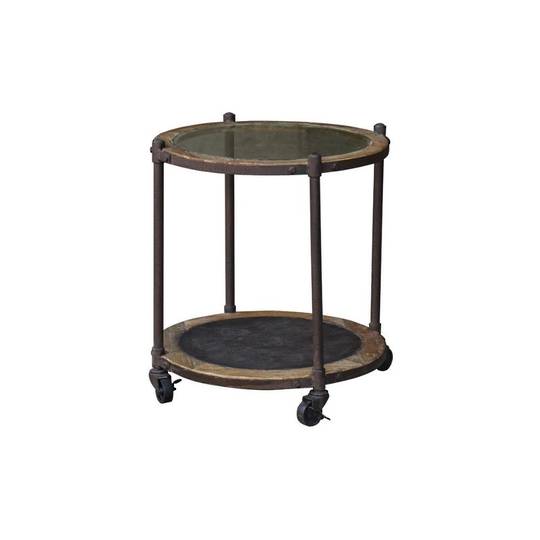Industrial Side Table Glass Top With Metal Shelf